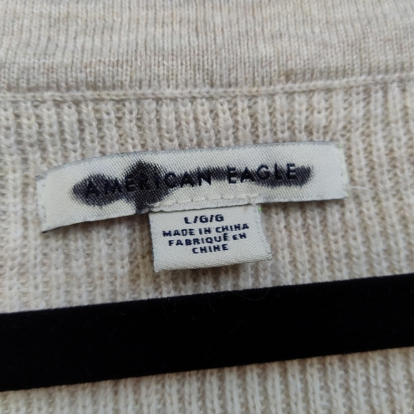 American‎ Eagle Knit Sweater V-Neck Relaxed Fit Ribbed Beige Size Large Cotton - Picture 5 of 12